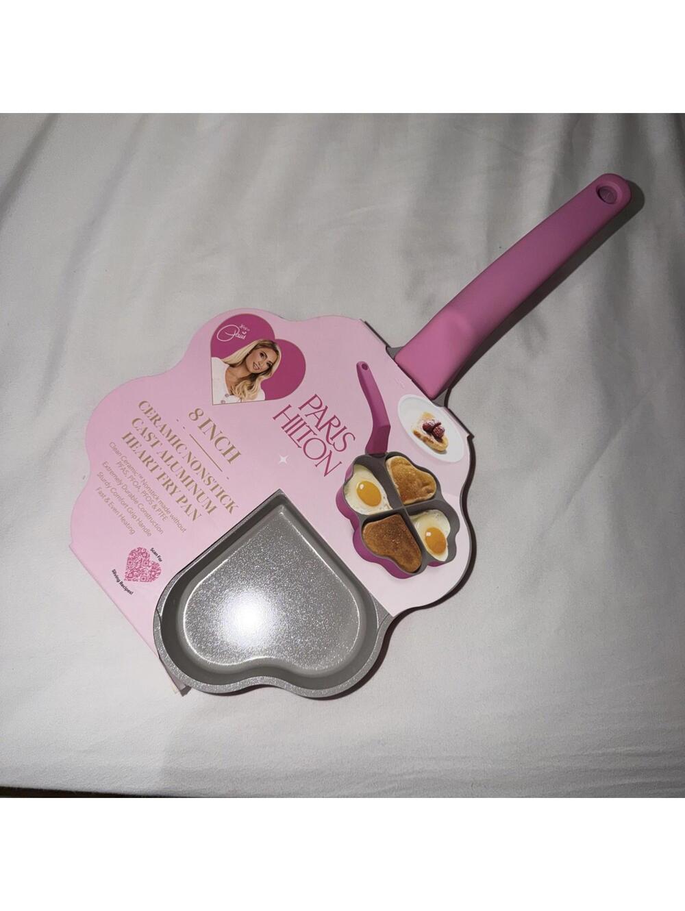 NWT Paris Hilton 8” Nonstick Clean Ceramic Valentine Heart Shaped Fry Pan Pink